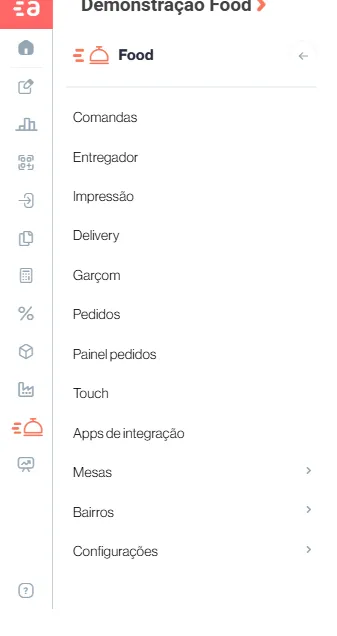 Menu do FoodWeb aberto no celular